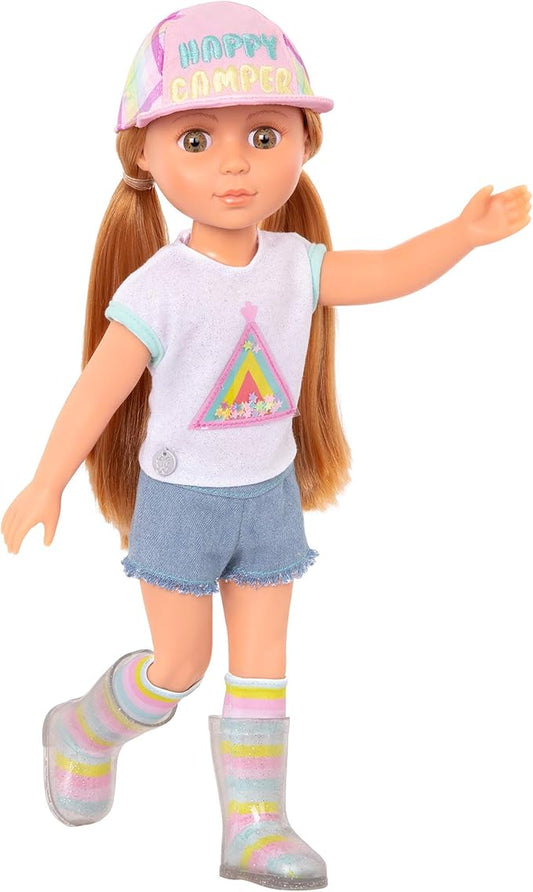 Glitter Girls – 14-Inch Doll Astrid – Poseable Arms & Legs – Light Red Hair & Hazel Eyes – Camping Outfit, Matching Cap, and Glitter Boots – 3 Years + – Astrid