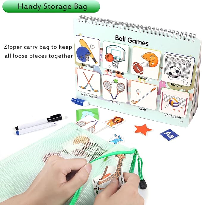 Preschool Montessori Toys Busy Book, 18 Themes Toddler Educational Learning Activities Book, Autism Sensory Toys with ABC Numbers Colors Shapes for Kids 3 4 5 Years Old