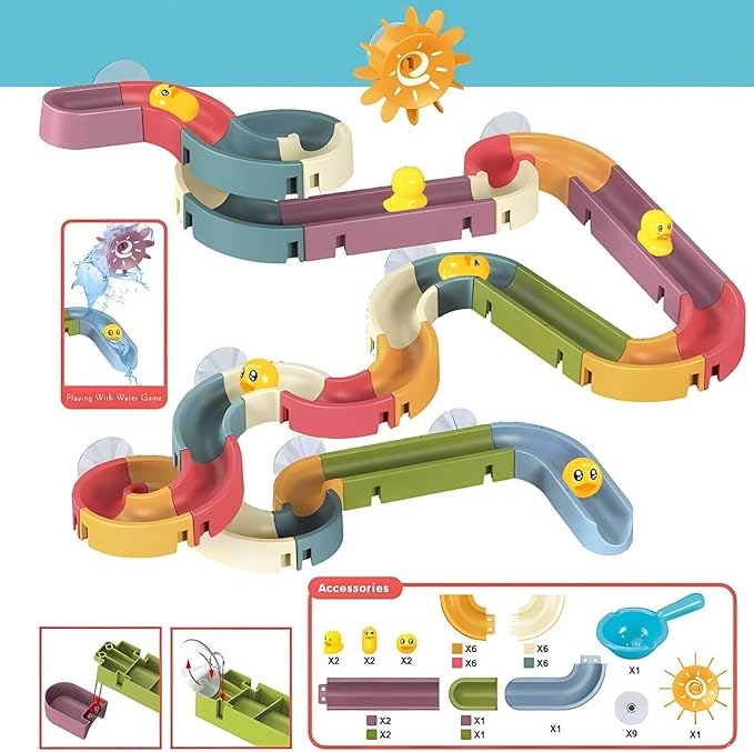 62 PCS Duck Slide Bath Toys,DIY Building Kit for Ages 5-7,Bathtub Bath Toys for Kids Ages 3-5,Birthday Gift for Toddler Boys & Girls
