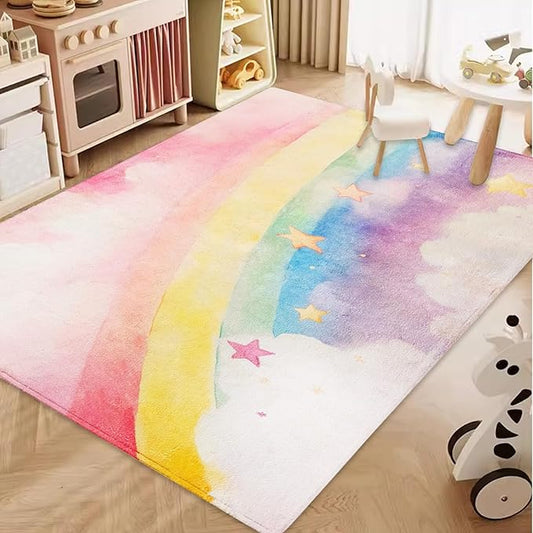 ABREEZE Kids Rainbow Rug Play Mat Ultra Soft Rugs for Kids Room, 5'x6.6' Non Slip Multi Color Children Nursery Rug Baby Rug Area Rug Kids Carpet for Bedroom Decor Playroom Living Room