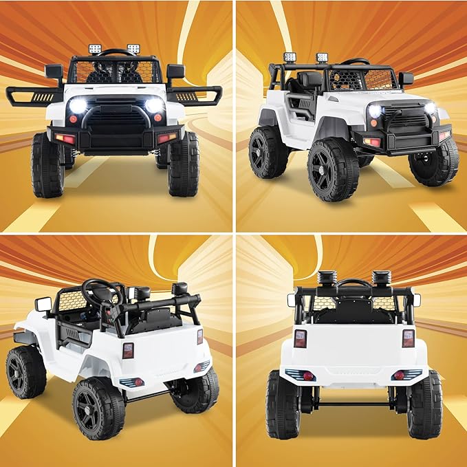 Costzon Ride on Car, 12V Battery Powered Truck Vehicle with Remote Control, Spring Suspension, Headlights, Music, Horn, MP3, USB & Aux Port, Gift for Boys Girls, Electric Car for Kids (White)