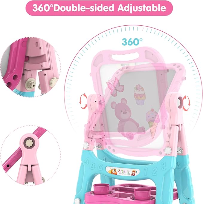 Amagoing Easel for Kids, Adjustable Standing Art Easel for Toddler, Double Chalk Drawing Board with Painting Accessories, Birthday Christmas Gift for Little Boys and Girls 3-5 Years Old