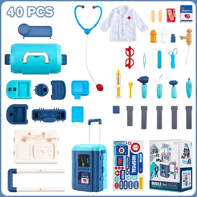 Kids Toy Doctor Kit, Toddler Medical Set with Stethoscope and Medical Tools Toys for 3 4 5 6 Years Old Boys Girls, Doctor Pretend Play Toy Gifts for Christmas Birthday Party New Year