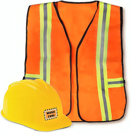 Funny Party Hats - Construction Worker Costume for Kids, Includes Construction Hat and Vest
