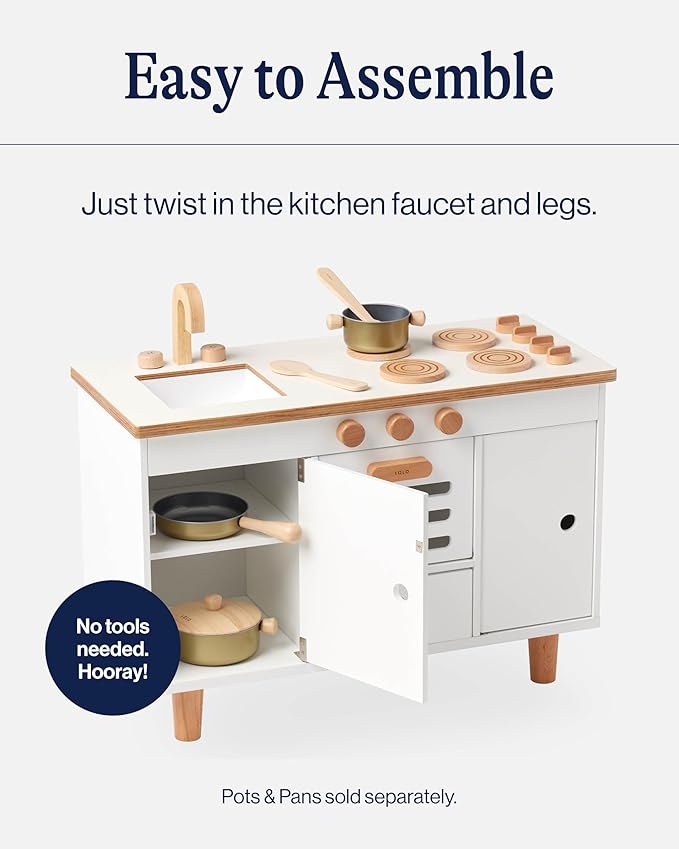 Lalo The Play Kitchen - Tool-Free Assembly, Toddler Kitchen Playset with Interactive Knobs & Doors, Safe for Kids 3+, Promotes Open-Ended Play, Wooden Play Kitchen, Made from Birch Wood - Coconut