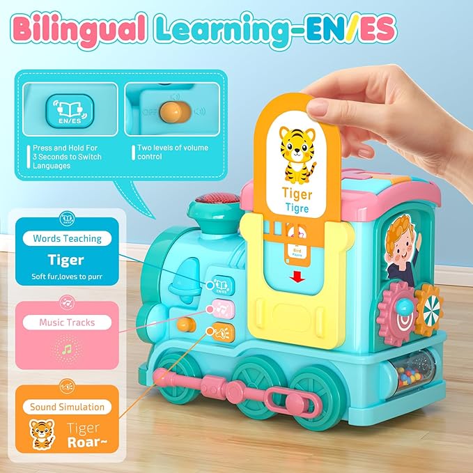 Hot Bee Montessori Toys,Learning Boy Toys,Toys for Ages18Months+,24-in-1 Multi Musical Train withTalking Flash Cards,Crawling,Learning , Motor Skills