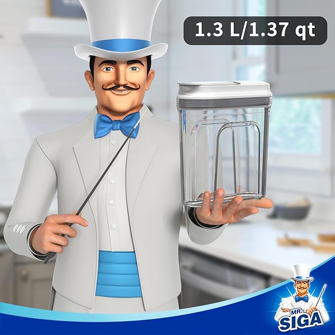 MR.SIGA Airtight Cereal Dispenser Set, Storage Containers for Dry Goods, Nuts, Beans, Snacks, BPA Free, 1.3 L / 1.37 Qt, Small, Clear, 2 Pack