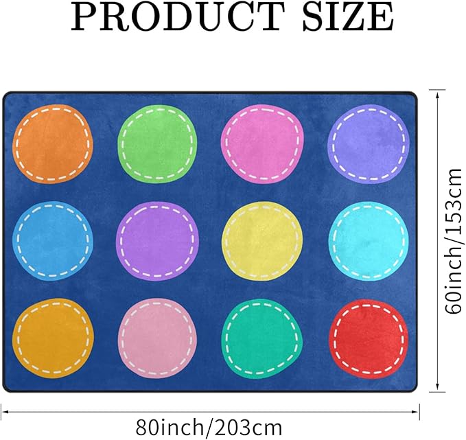 Classroom Carpets Playmat Rugs - 5x7 Ft Kids Rug with Rubber Backing, Colorful Circle on Blue Background Classroom Seating Rug Play Mat Nursery Rugs for Preschool Elementary Playroom -12 Seating