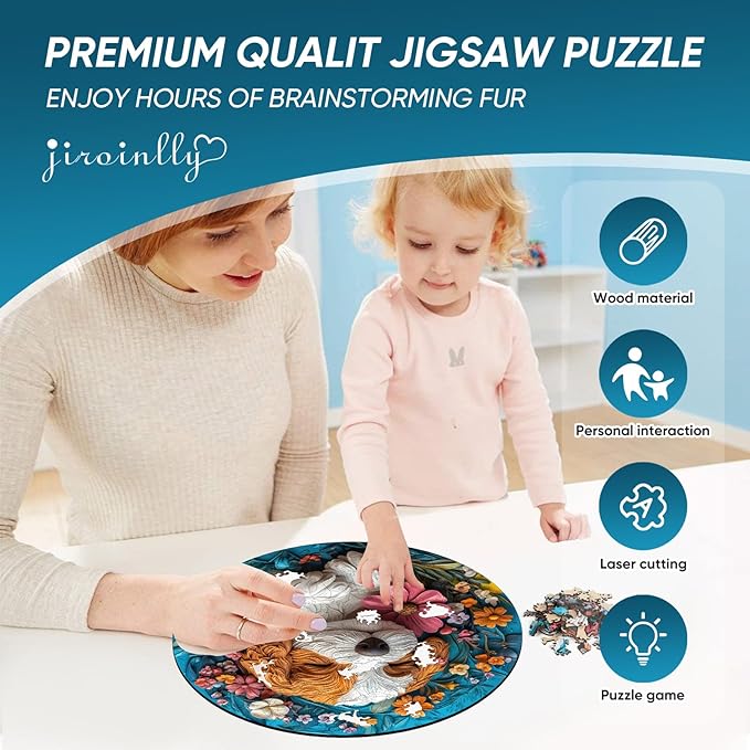 Wooden Puzzle for Adults - 3D King Charles Spaniel Dog Wooden Jigsaw Puzzles 200 Piece, Unique Shapes Family Reunion Puzzle for Adults, Best Gifts for Family Friends Medium, 11.2x11.2 in