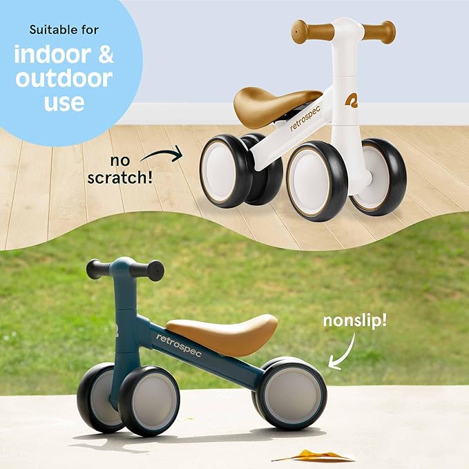 Retrospec Cricket 2 Baby Walker Balance Bike with 4 Wheels for Ages 12-24 Months - First Birthday Gift Toddler Bicycle Toy for 1 Year Old’s - Ride On Toys for Boys & Girls