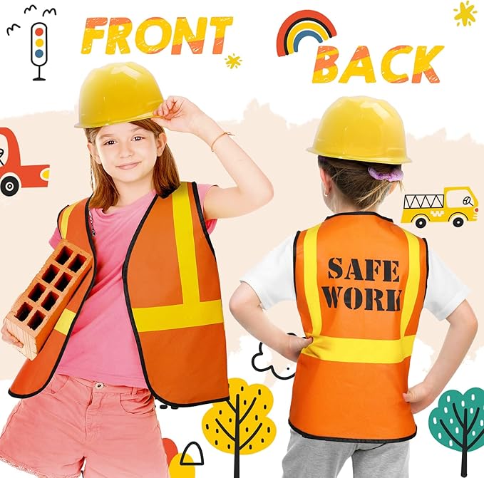 SATINIOR 24 Pieces Construction Worker Costume Role Play Set Including Construction Vest and Hat Birthday Party Costume Supplies for Dressing Party
