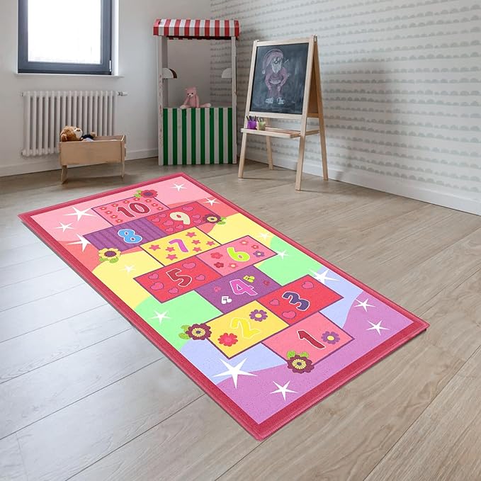 Booooom Jackson Hopscotch Kid Rug,40''x70'' Kids Preschool Rugs for3, 4, 5, 6, and 7 Year Olds,Rainbow Rug for Girls Bedroom and Kids playroom and Classroom