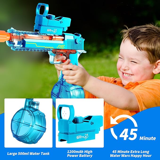 Electric Water Gun, Water Guns for Adults and Kids, Automatic High Power 500ml Squirt Guns, Long Range Water Gun Summer Water Toys for Boys Girls Pool Party Beach Outdoor (Blue)