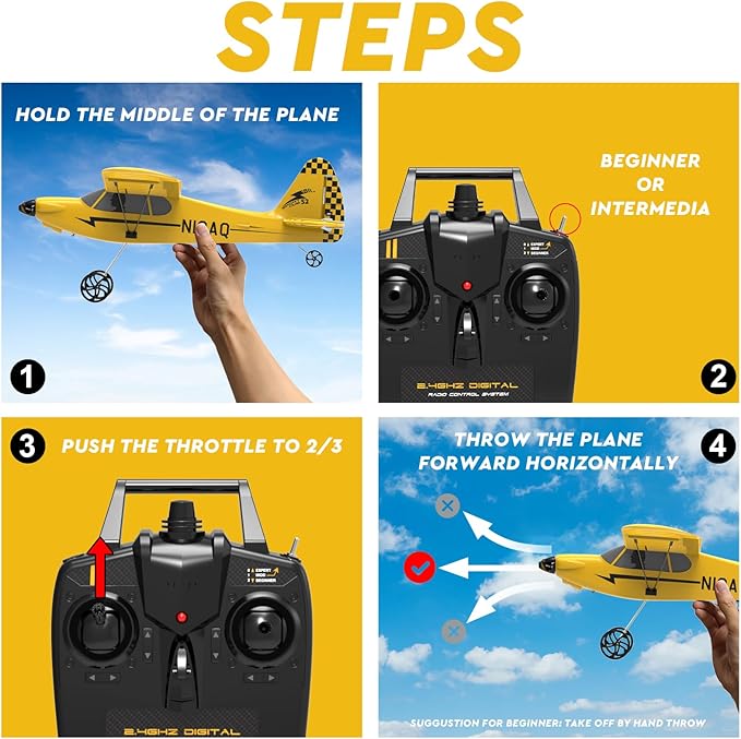 28℃ RC Plane 3 Channel Remote Control Airplane Trainer Sport Cub S2 with Propeller Saver&Xpilot Stabilization System,One-Key U-Turn Easy to Fly for Beginners, Kids, Adults, Yellow (761-14 RTF)