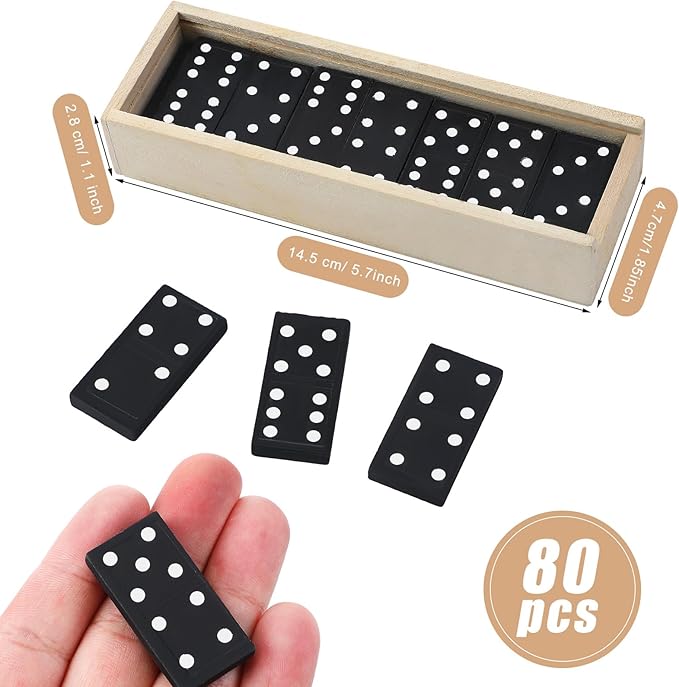 Hungdao 80 Pack Mini Dominoes Set Bulk Double 6 Dominoes Wooden Miniature Classic Board Games Party Favor Travel Box Educational Toys for Adults with Brown Wood Case