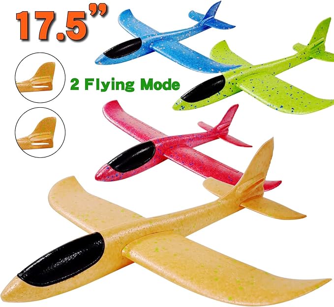 Upgrade 17.5" Large Throwing Plane, 2 Flight Mode Glider, Kids' Foam Airplane Gifts for 3-7 Year Olds, Outdoor Sport Toys Birthday Party Favors