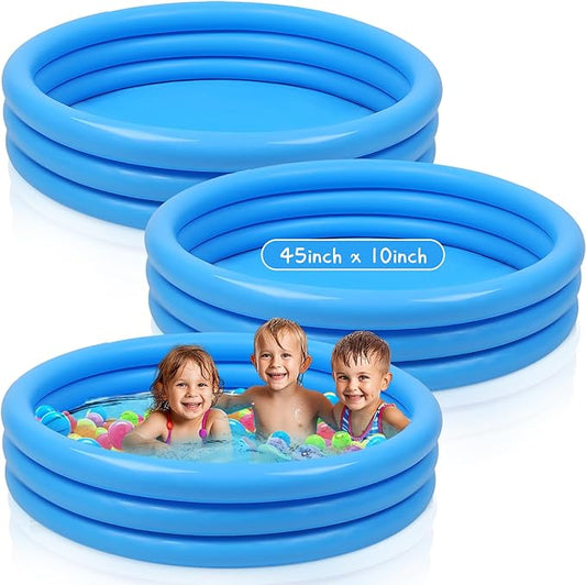 Jerify 3 Pack Kiddie Pool for Toddler Kids 45 x 10 Inch Inflatable Portable Round Paddling Pool 3 Rings Blow up Rings Round Baby Padding Ball Pond for Indoor Outdoor Water Game Play (Light Blue)
