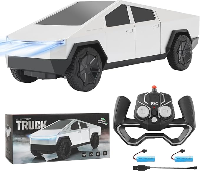 Remote Control Pickup Truck, 1/24 Scale Racing Car Model, Rechargeable Battery & Light and Loadspace, for Adults and Boys (Silver)