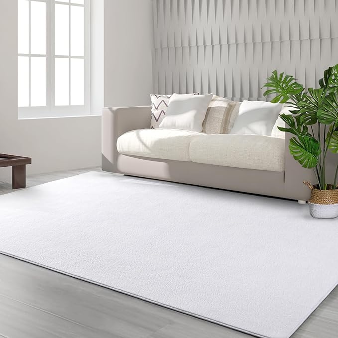 FlyDOIT Area Rugs for Bedroom Living Room, 5x8 White Super Soft Comfy Thickened Memory-Foam Indoor Carpets, Modern Aesthetic Minimalist Carpet for Boys Girls Adults Apartment Nursery Home Décor