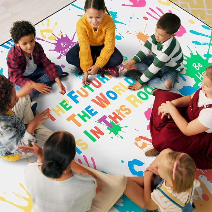 Colorful Handprints Kids Rug for Playroom,Non-Slip Rugs for Babies and Infants,Large Area Rugs for Classroom,Play Rug for Kids Bedrooms,Ultra Soft Carpet Play for Nursery Washable 78.7 X 118.1 inch