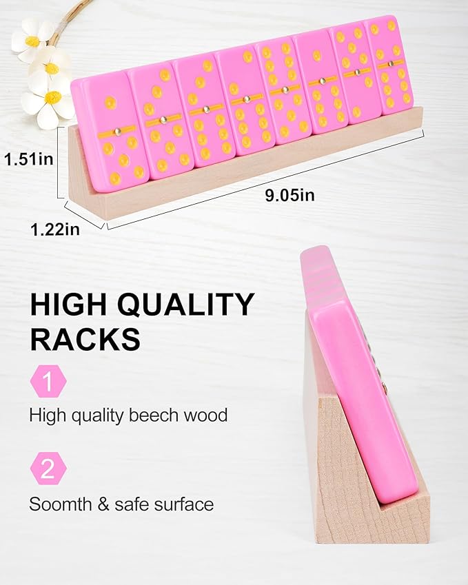 KAILE Double 6 Jumbo Dominoes 28 Tiles Classic Board Games for Kids and Adults with 4 Racks and Bag (Pink)