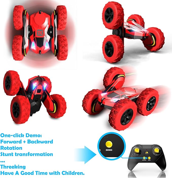 Threeking RC Stunt Car Remote Control Cars with Lights Double-Sided Driving Indoor Outdoor Toys Gifts Presents for 6 7 8 9 10 11 12 Year Old Kids Boys Girls