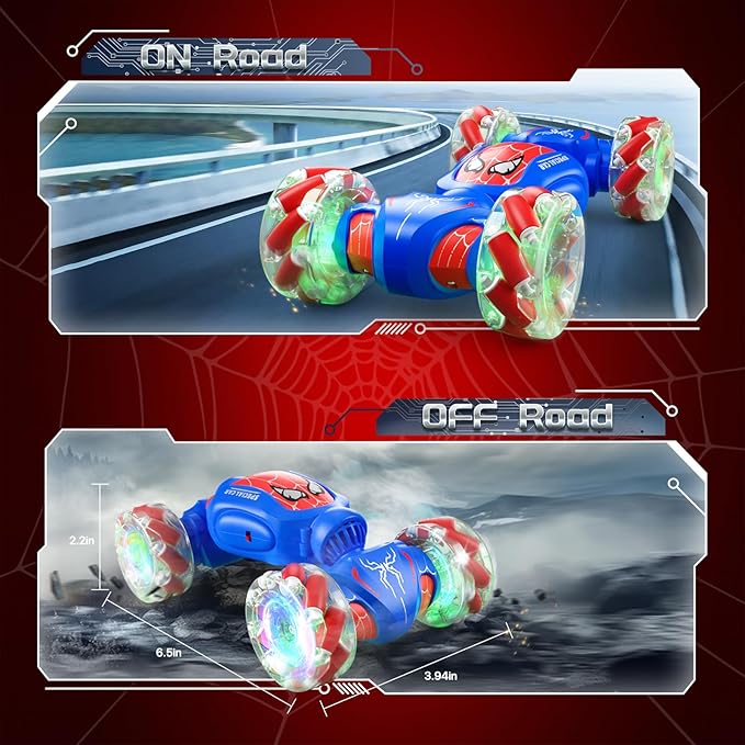 Spider Remote Control Car for Boys, 2.4GHz 4WD Gesture Sensing Rc Stunt Car with Lights Music - Birthday Gifts for Girls,360°Rotate Transform Drift Rc Cars for Boys Age 6-12