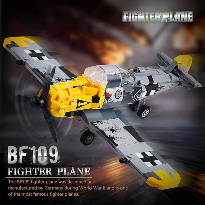 WW2 Military Toy Plane Building Block Set, Compatible with Lego, Create The Karl Giant Mortar Tank & BF109 Fighter Plane, Perfect Army Airplane Toy Gift for Boys, and Teens Aged 8-14 (1015 Pieces)