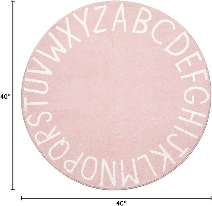 Topotdor Round Kids Play Rug Alphabet Nursery Area Rug Extra Large Soft Crawling Play Mat for Children Toddlers Bedroom (40 inch, Pink)
