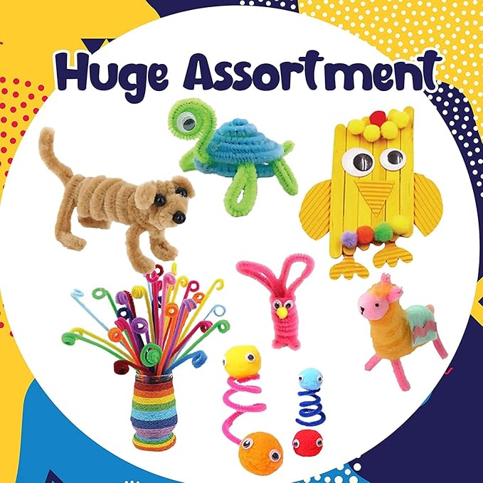 FUNZBO Arts and Crafts Supplies for Kids - Crafts Kits with Pipe Cleaners, Construction Paper, Pom poms, Googly Eyes, Crafts for Kids Ages 4-8, School Craft Projects,4 6 8 Birathday Gifts for Girls