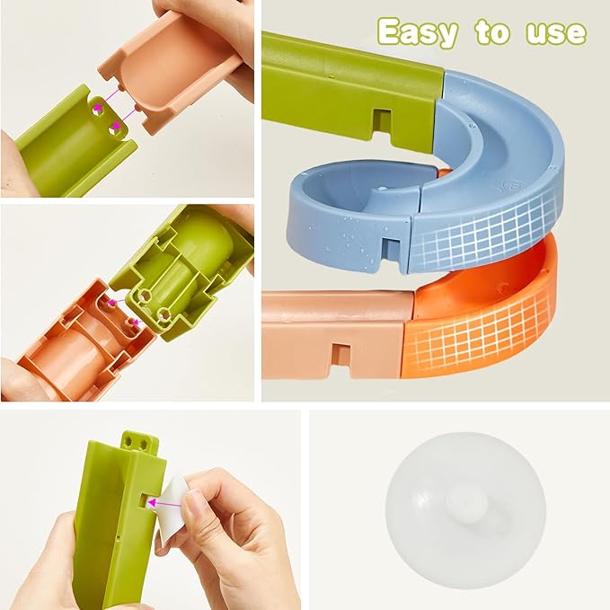 Interactive Bathtub Slide Set Toddler Bath Toys, Bathtub Slide Toy for Kids Ages 4-8, Wall Track Building Set 3+ Year Old, Fun DIY Kit Bathtub Time Birthday Gift for Toddler Boys & Girls