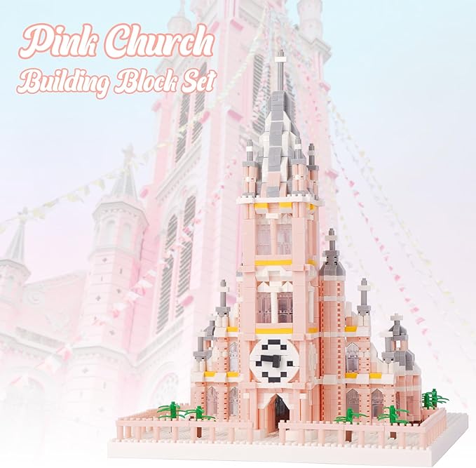 Micro Mini Building Blocks Pink Church Model Building Set Famous Architecture Model Building Kit