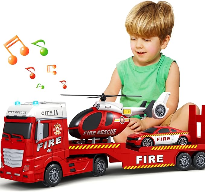 Kids Toys for 3 4 5 6 7 8 Years Old Boys, 15" Fire Truck Toy with Lights, Sounds, Toddler Friction Powered Truck Vehicle Toy for Boys Girls Birthday Gifts