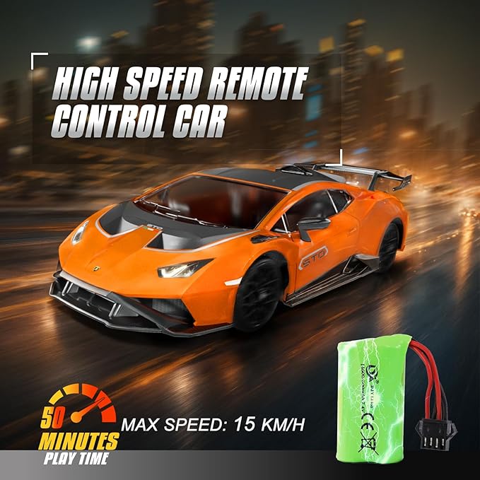 Lamborghini Remote Control Car for Boys 4-7, 1:18 Scale Official Licensed Lamborghini Toy Car, 2.4Ghz RC Drift Car Toys for Adults Boys 8-12 Kids Birthday Gift Ideas, Drift Race Cars (Orange)