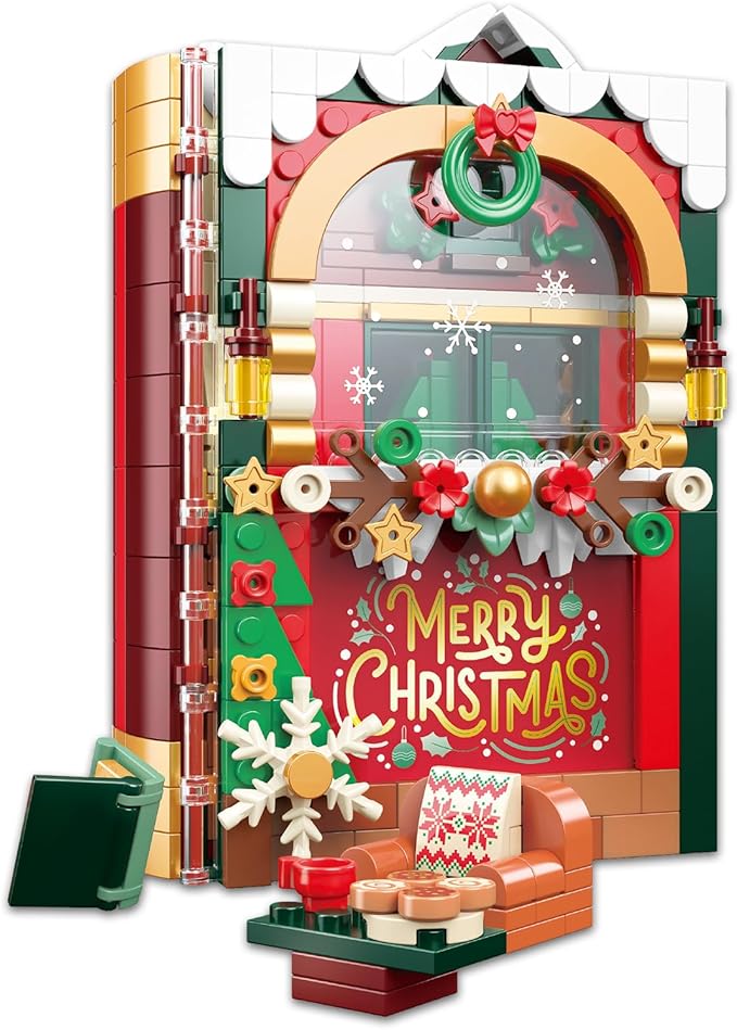 Christmas Expandable Fairytale Books Toys Building Blocks Sets. Christmas Trees, Trains, Fireplaces for Sons, Grandchildren, Nieces, Building Toys for Christmas, Birthday, New Year Gifts-526 PCS