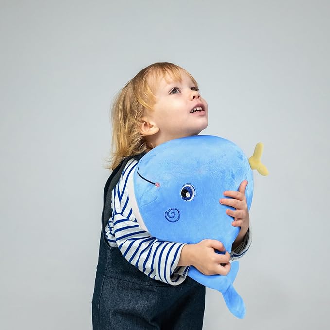 MUPI Squirting Whale Stuffed Animals Plush Pillow Cute Soft Cotton Plushies Pillows Kawaii Whale Toy Decor Gifts for Kids Boys Girls Adults (Blue, 10 Inch