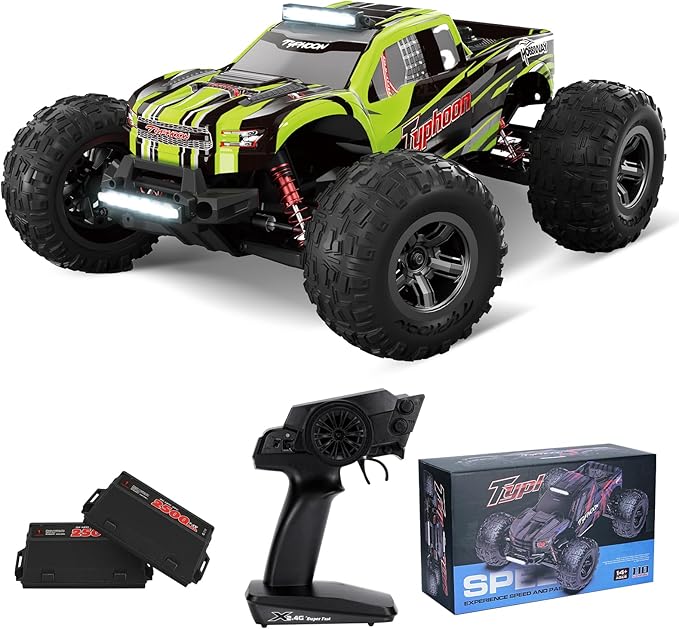 1:10 Off-Road All Terrain Remote Control Car, RC Truck, 43 Km/H High Speed 4WD Electric RC Cars with 2.4 GHz Remote Control and 2 Lipo Batteries for Kids Adults Boys Gifts