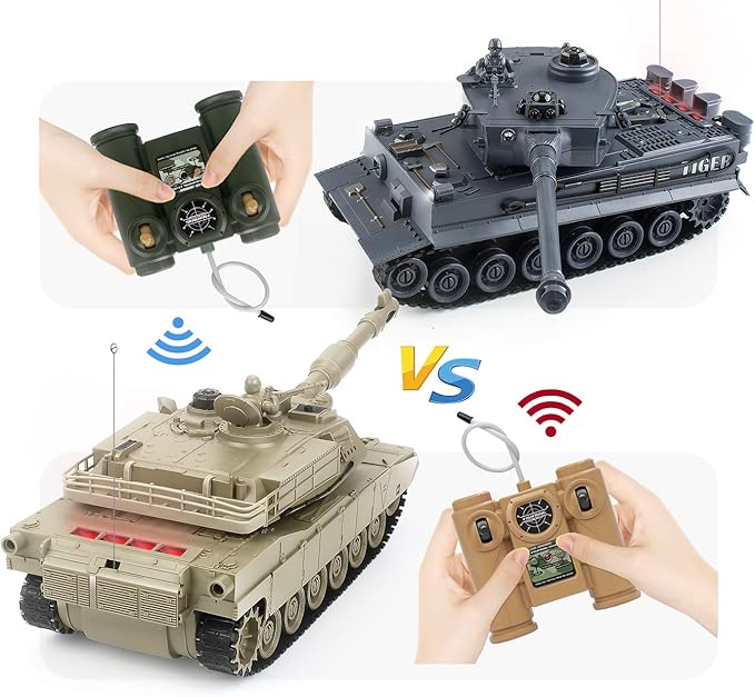Rc Tanks,1:28 WW2 German Tiger Army Tank Toys for Boys,9 Channels Remote Control Vehicles with Sound and Light,RC Military Toys for Kids Boys Girls(Gray)