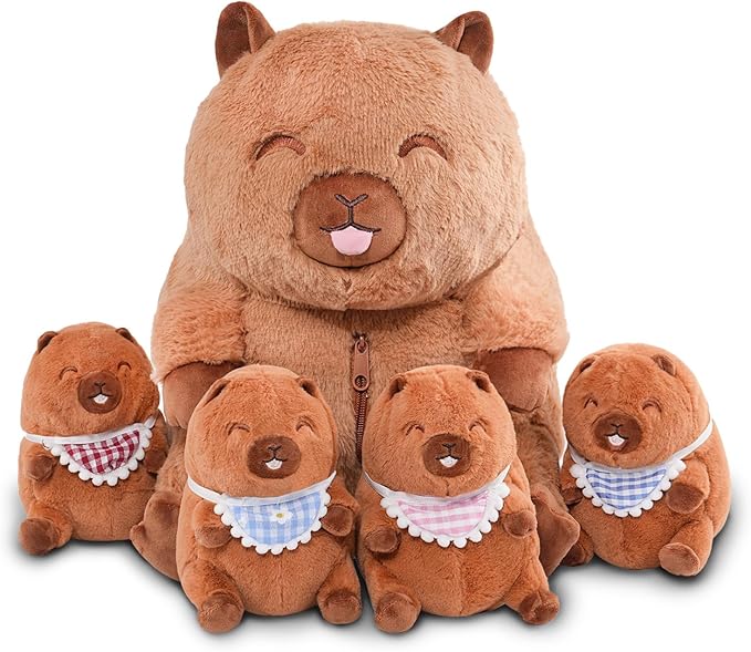 Niuniu Daddy 13" | 5Pcs Capybara Stuffed Animals Family Set, Mommy Capybara Plush with 4 Babies Toys Inside, 5 in 1 Kawaii Pillowfort Plush for Girls Boys Adults with Christmas Birthday Party Presents