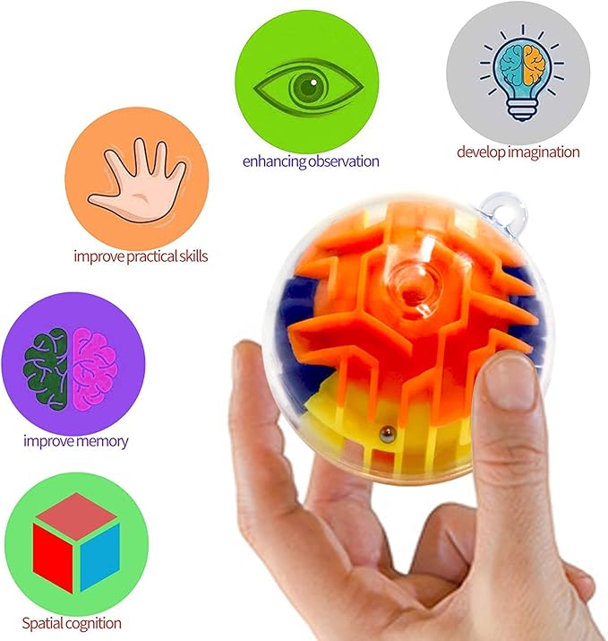 12 Pieces Maze Ball 3D Maze Puzzle Brain Teasers Games,Mini Gravity 3D Maze Ball Hard Challenges Game Lover,Training Labyrinth Toys Gifts for Students Teens Adults, Kids Educational Toy