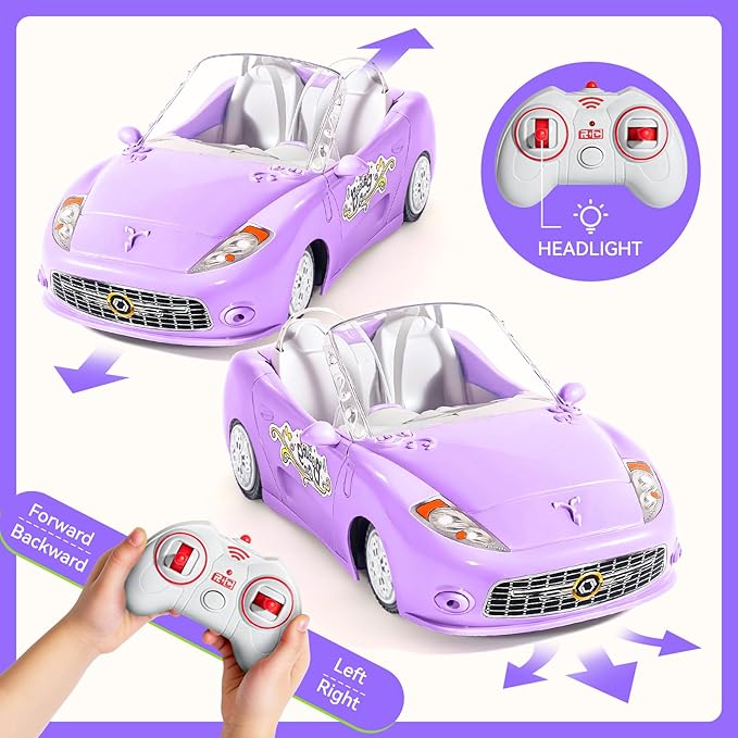 Remote Control Car for Girls 4-7, RC Car for Kids with Doll, 1:18 Scale 2.4Ghz Racing Car with Lights & Controller, Birthday for Grils