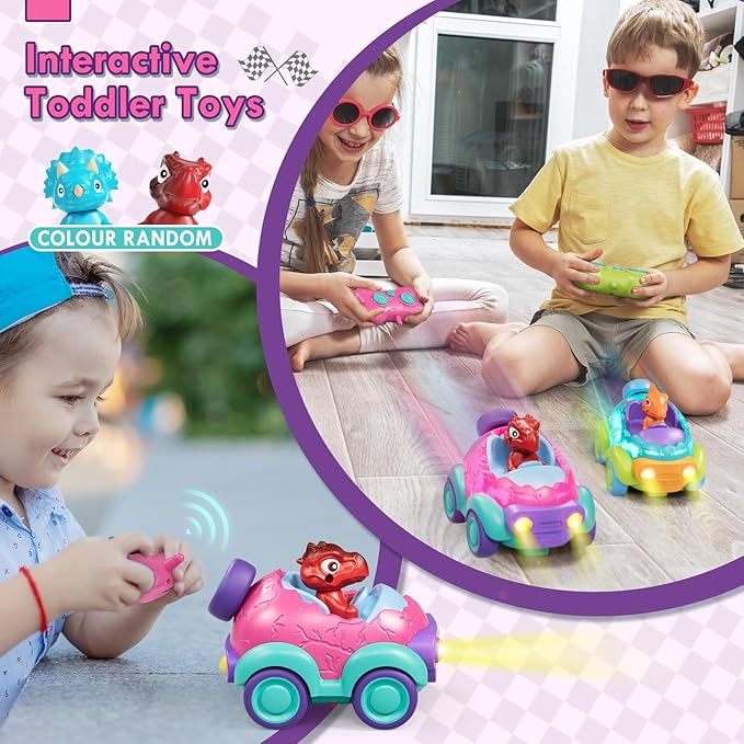 Lehoo Castle Remote Control Car for Toddlers, Toddler Girl Toys 2-3, Dinosaur Toys for Girls Ages 2-4 with Lights & Music, Toys for 2 3 4 Year Old Girls