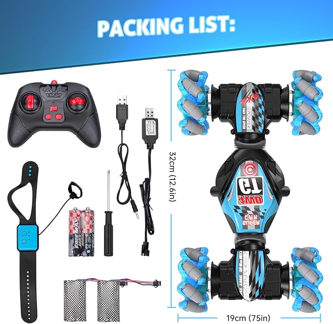 Gesture Sensing RC Stunt Car, 360° Rotating 4WD Transform Twist Cars Remote Control Car with Lights Music, 2.4GHz Hand Controlled RC Car Drift Car Birthday Xmas Gifts for Kids Age 8-15 Years Old