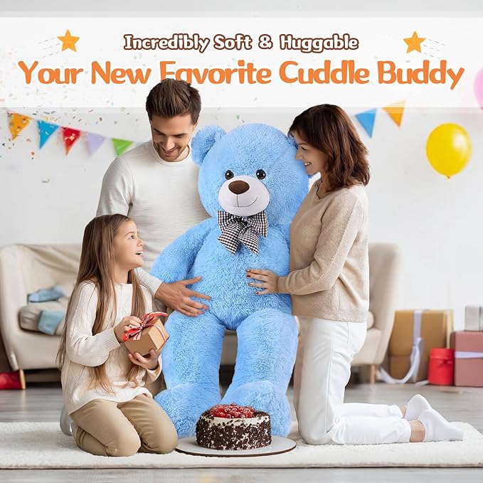 MorisMos Giant Teddy Bear, 47in Big Teddy Bear Stuffed Animals Plush, 4 Feet Large Bear for Girlfriend Gifts, Blue