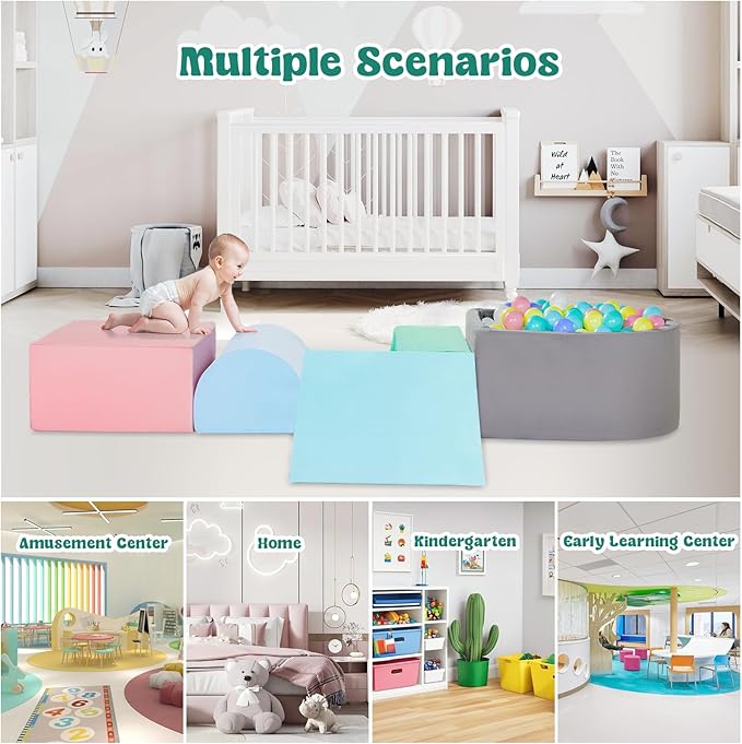 Climbing Toys for Toddlers 1-3 Inside, Baby Foam Climbing Blocks with Ball Pit for Toddlers, 5-Piece Soft Play Climbing Blocks, Indoor Climb Crawl Activity Play Set, Birthday Gift (Balls not Included)