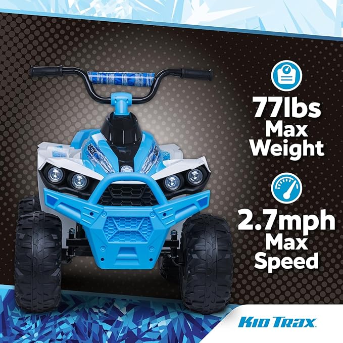 Kid Trax 12V ATV for Boys and Girl Toys - Toddler Ride On ATV, Kids' Electric Vehicle, ATV Quad Car Toy w/ 2 Speed, Led Headlights, Four Wheelers Ride On Toy, Max Weight 77 lb, Ages 3-8, ICE Blue
