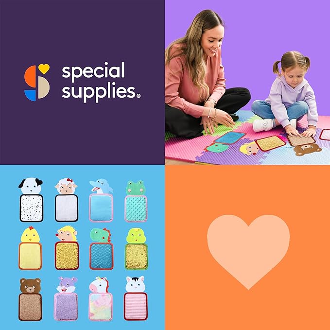 Special Supplies Sensory Mats for Early Learning Development, Tactile Textured Pads with Cute, Colorful Animals, Hand-On Play for Touch Sensitive Kids