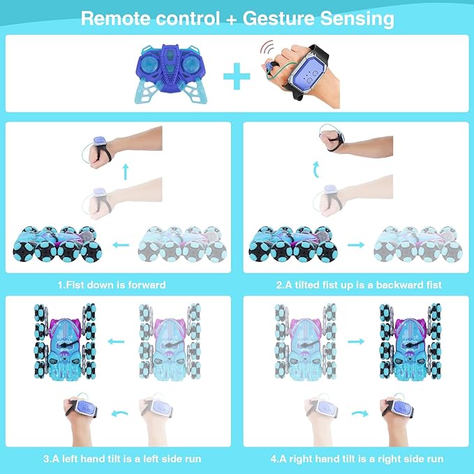 Gesture Sensing RC Stunt Car, RC Cars Remote Control Car for Kids Aged 6 7 8-12 9 10 11 Years Old Toy Cars, 8 Wheel RC Drift Cars with Music Sprayer for Boys Girls Christmas Birthday Gift