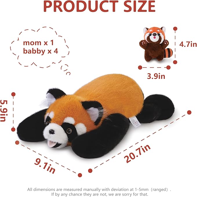 Niuniu Daddy 20" | 5Pcs Red Panda Weighted Stuffed Animals Family Set, Mommy Red Panda Plush with 4 Babies Toys Inside, Cute Large Body Pillow for Girls Boys Adults with Christmas Birthday Presents