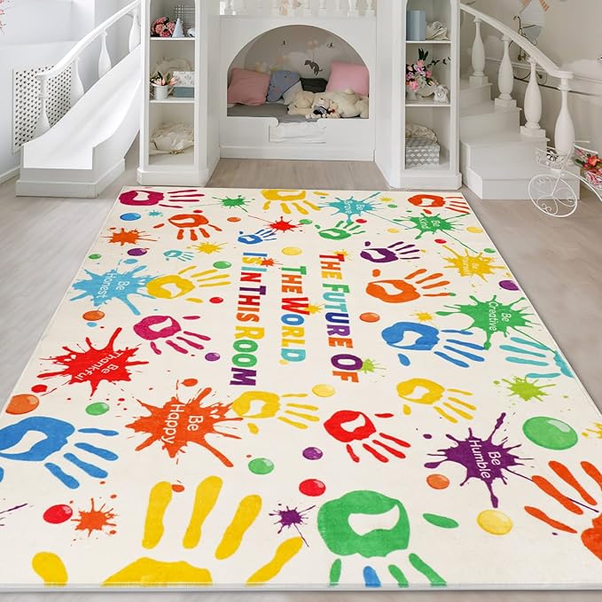Colorful Kids Rug, Washable Area Rug for Kids Bedroom, Non-Slip Play Mat Ultra Soft Thick Indoor Plush Rugs for Playroom Classroom Nursery Decor (78.7 X 59 INCH)